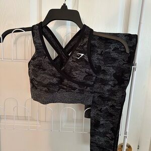 Gymshark Black Camouflage Sports Bra and Leggings Set